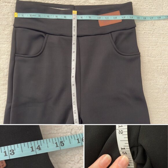 Fleece Lined Leggings Size Large Black High Rise Pockets Winter Warm Athleisure - Picture 7 of 8
